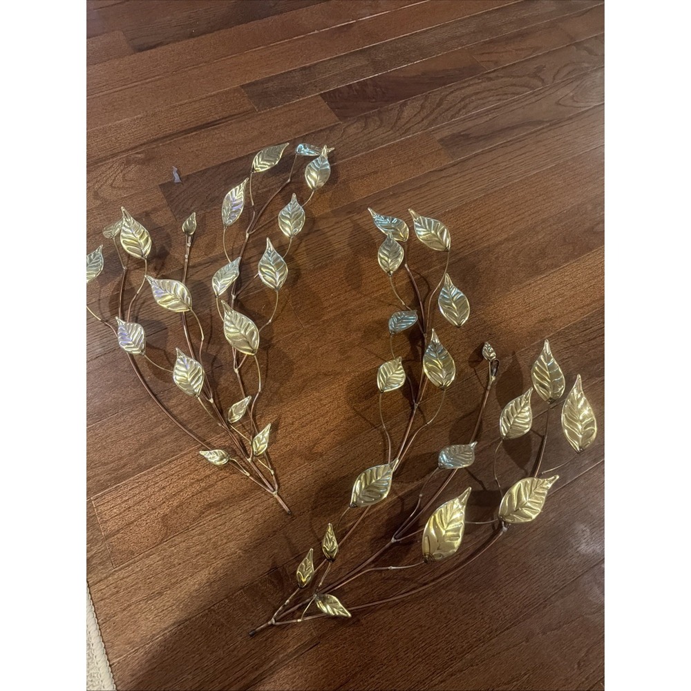 Vintage Brass HOMCO Home Interior Leaf Leaves Swag Wall Decor Hanging Set Of 2